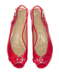 Stuart Weitzman Red Chit Chat Open Toe Patent Leather Flats 
