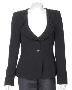 Armani Collezioni Black Silk Jacket with Ruffle Collar