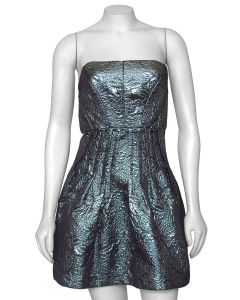 Tibi New York Teal Metallic Strapless Dress