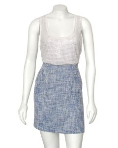 ADAM Lippes Blue & White Cotton Tweed Mini Skirt