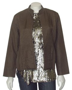 Eileen Fisher Brown Textured Silk Open Front Jacket