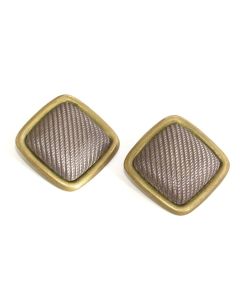 Large Square Sterling Silver Clip On Earrings with Brass Border
