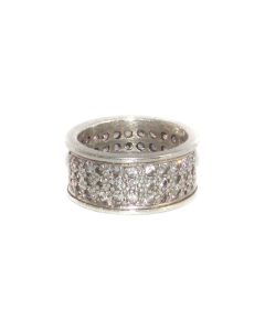 Wide Sterling Silver Pave Set Eternity Ring