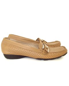 Stuart Weitzman Perforated Nude Leather Driving Flats