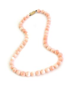 Natural Italian Angel Skin Coral Beaded Necklace with 18K Gold Clasp