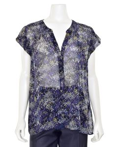 Joie Sheer Cap Sleeve Floral Print Silk Blouse