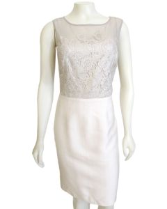 Kay Unger Pale Pink & Taupe Lace Trimmed Illusion Dress