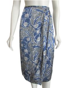Lafayette 148 New York Skirt in Indigo Blue & Gray Ikat Floral Print