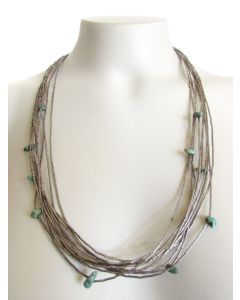 Liquid Sterling Silver Multi Strand Necklace with Turquoise Accents
