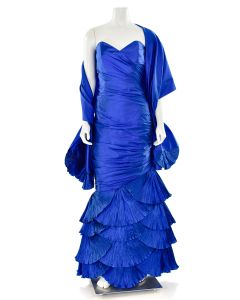 Marisa Baratelli Blue Strapless Formal Dress w/ Matching Shawl