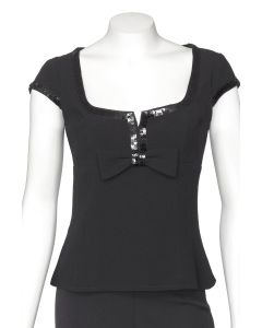 Nanette Lepore Black Tailored Top with Sequin Trim