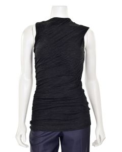 Narciso Rodriguez Sleeveless Ruched Wool T-Shirt in Charcoal