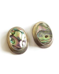 Oval Sterling Silver & Abalone Inlay Earrings