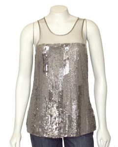 Parker Silver Sequin Top with Sheer Yoke