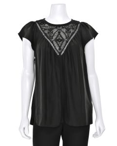 Rebecca Taylor Embroidered Flutter Sleeve Silk Blouse in Black