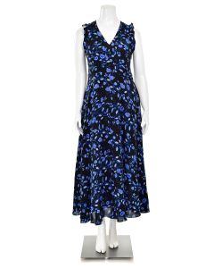 Rebecca Taylor Kyoto Floral Silk Maxi Dress in Black/Blue Multi