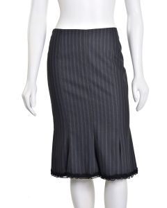 Rebecca Taylor Black/Blue Pinstriped Wool Fit & Flare Skirt
