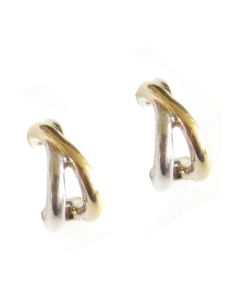 Small 14K White & Yellow Gold Criss Crossed Huggie Earrings