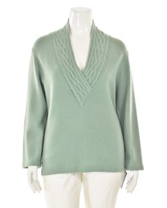 St. John 100% Cashmere Cable Knit V-Neck Sweater in Seaglass