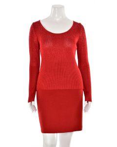 St. John 2Pc Crystal Luster Knit Top & Skirt Set in Warm Red