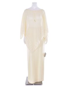 St. John 2Pc Open Knit Poncho & Long Skirt Suit in Bright White