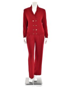St. John 2Pc Rouge Red Santana Knit Jacket & Pant Suit