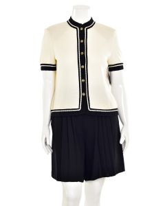 St. John 2Pc Short Sleeve Jacket & Short Set in White/Black