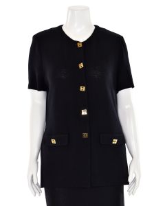 St. John Collection Short-Sleeve Santana Knit Tunic Jacket in Black