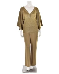 St. John 2Pc Sparkly Jeweled Tunic & Pant Set in Raffia Shimmer