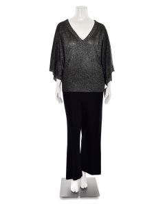 St. John 2Pc Sparkly Jeweled Tunic & Pant Set in Silver & Black