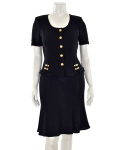 St. John Basics 2Pc Flared Skirt Suit in Black