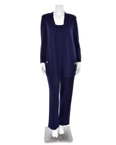 St. John Basics 3Pc Cardigan Top & Pant Suit in Navy Blue
