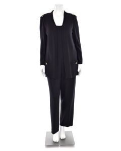 St. John Basics 3Pc Open Front Cardigan Top & Pant Suit in Black