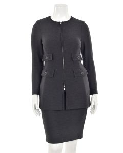 St. John Boutiques 2Pc Long Charcoal Jacket & Skirt Suit