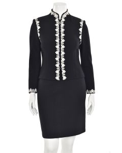 St. John Collection 2Pc Black/White Soutache Trim Jacket & Skirt Suit