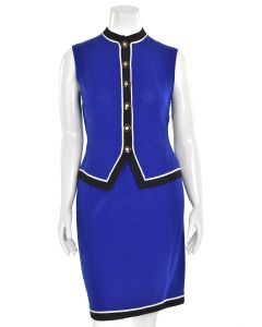 St. John Collection 2Pc Cobalt Blue Vest & Skirt Suit