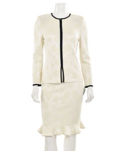 St. John Collection 2Pc Cream Floral Jacket & Skirt Suit