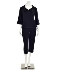 St. John Collection 2Pc Drawstring Jacket & Cropped Pant Suit in Black
