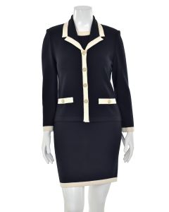 St. John Collection 2Pc Dress Suit in Black w/ Cream Trim