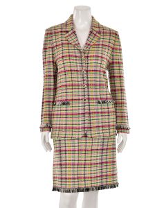 St. John Collection 2Pc Fringe Jacket & Skirt Suit in Plaid Multi