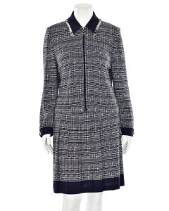 St. John Collection 2Pc Fringed Skirt Suit in Navy/White Check