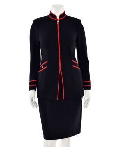 St. John Collection 2Pc Jacket & Skirt Suit in Black/Red