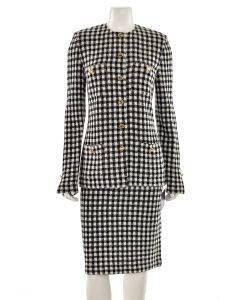 St. John Collection 2Pc Jacket & Skirt Suit in Black/White Check