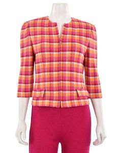 St. John Collection 2Pc Pink & Orange Plaid Jacket & Pants