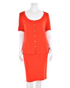 St. John Collection 2Pc Short Sleeve Skirt Suit in Red-Orange
