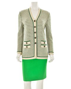 St. John Collection 2Pc Skirt Suit in Spring Green/Cream