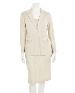 St. John Collection 3Pc Cream/Alabaster Stripe Jacket, Top & Skirt Suit