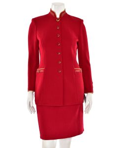 St. John Collection 3Pc Jacket, Pant & Skirt Suit in Red/Gold