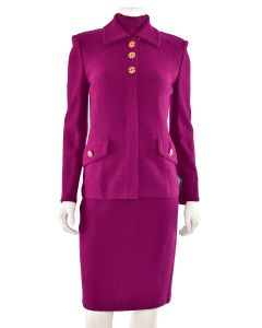 St. John Collection 3Pc Jacket Top & Skirt Suit in Magenta Pink