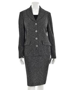 St. John Collection 3Pc Skirt Suit in Black/White Tweed